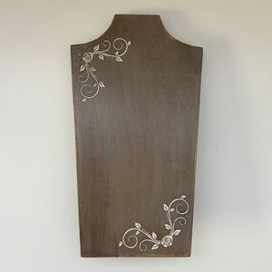 Handcrafted Rustic Wooden Necklace Display Easel Stand With Floral Accents